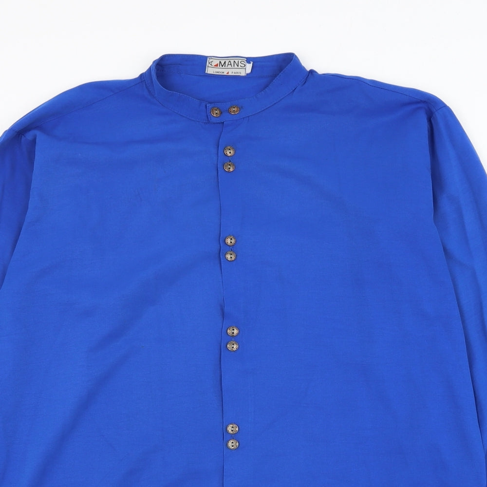A Mans Womens Blue Polyester Basic Button-Up Size L Round Neck