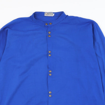 A Mans Womens Blue Polyester Basic Button-Up Size L Round Neck