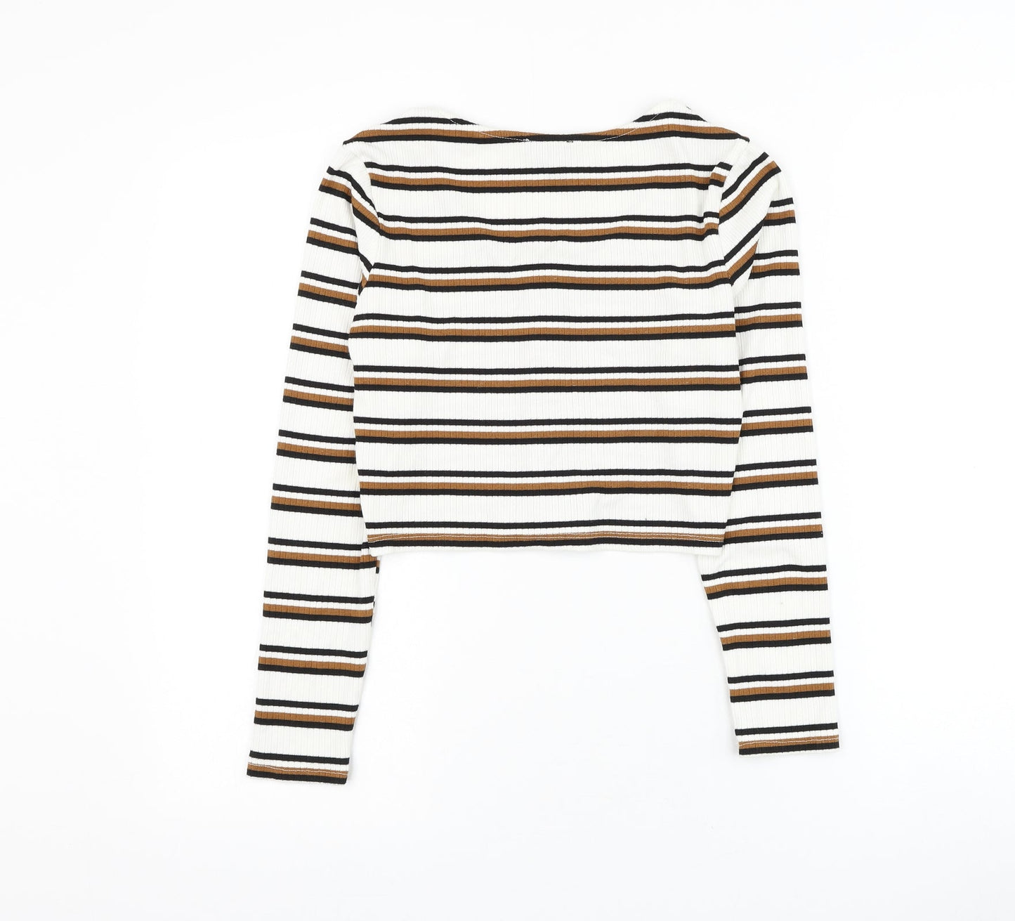 New Look Womens White Round Neck Striped Viscose Cardigan Jumper Size 10