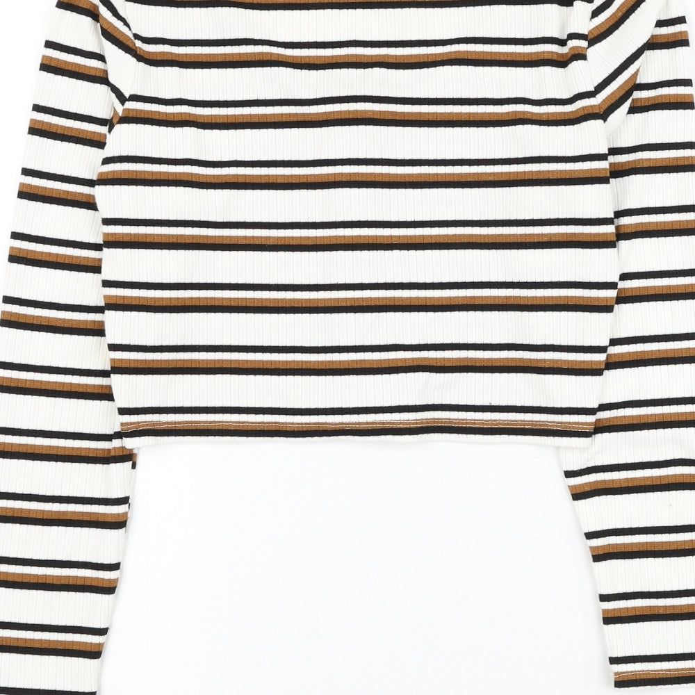New Look Womens White Round Neck Striped Viscose Cardigan Jumper Size 10