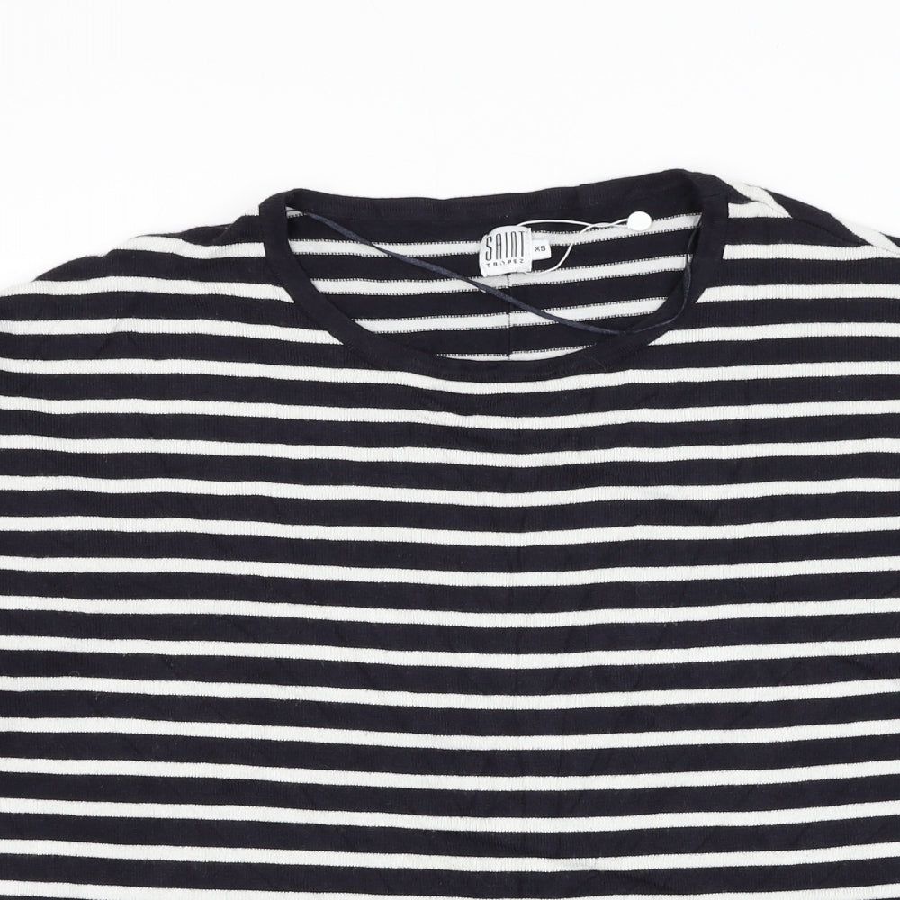 Saint Tropez Clothing Womens Black Round Neck Striped Viscose Pullover Jumper Size XS