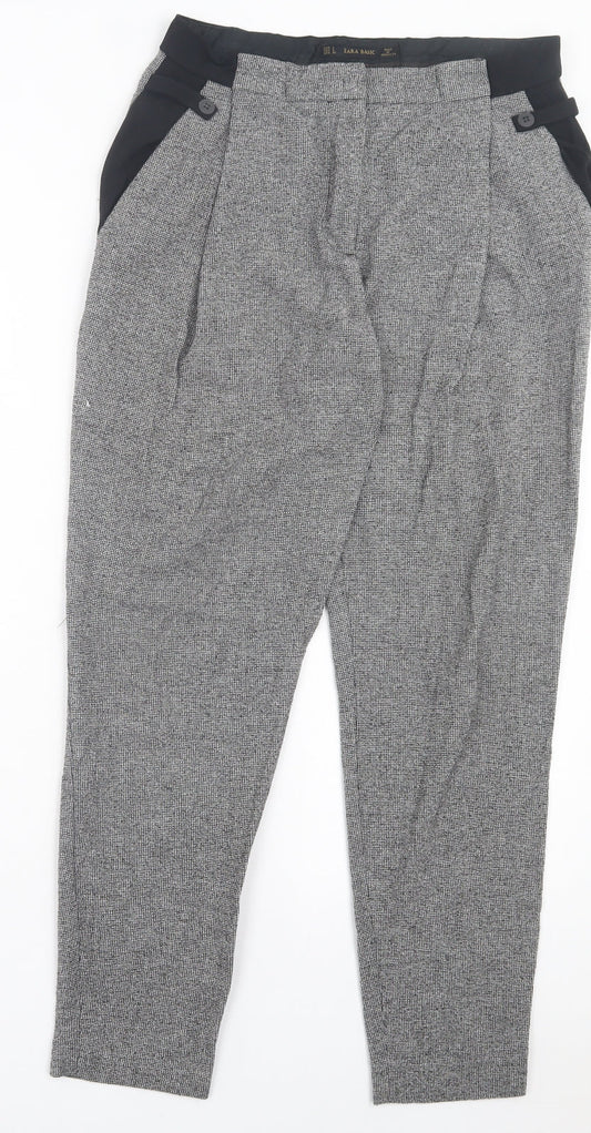 Marks and Spencer Womens Black Herringbone Polyester Trousers Size S L28 in Regular Hook & Eye