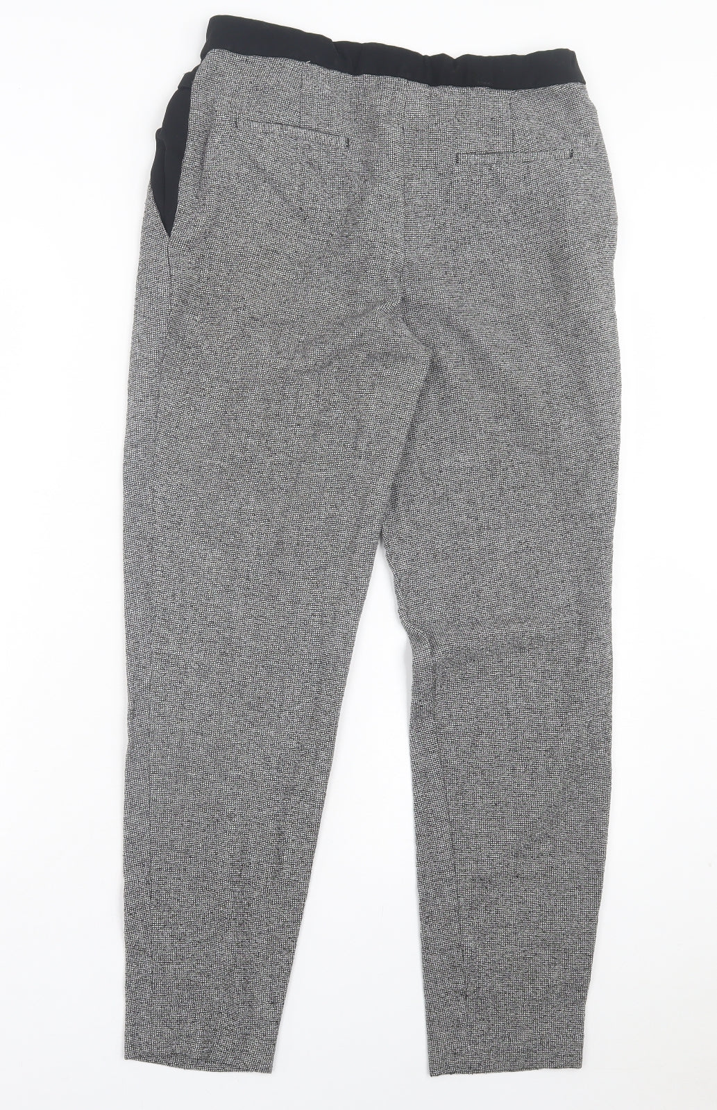 Marks and Spencer Womens Black Herringbone Polyester Trousers Size S L28 in Regular Hook & Eye