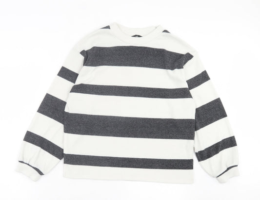 F&F Womens Grey Striped Polyester Pullover Sweatshirt Size S Pullover