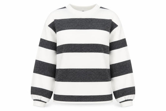 F&F Womens Grey Striped Polyester Pullover Sweatshirt Size S Pullover