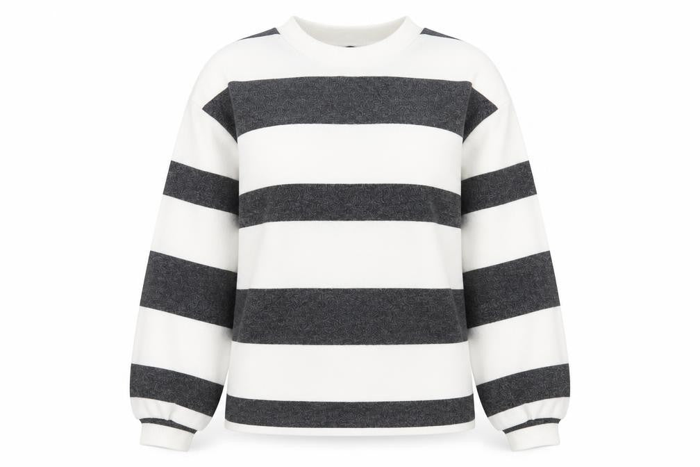 F&F Womens Grey Striped Polyester Pullover Sweatshirt Size S Pullover