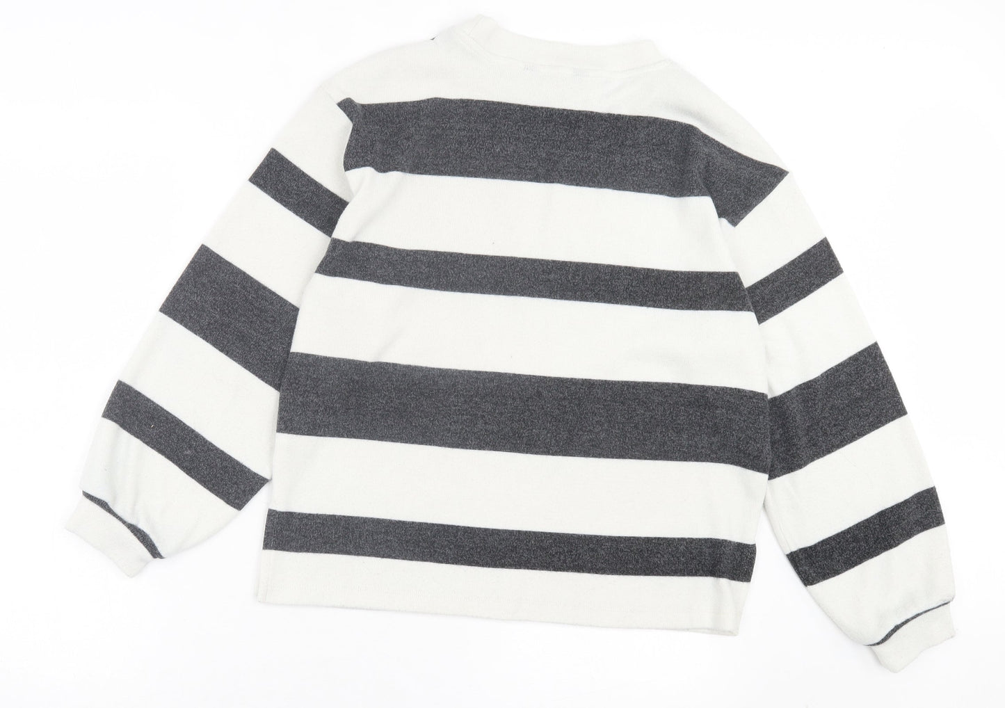 F&F Womens Grey Striped Polyester Pullover Sweatshirt Size S Pullover