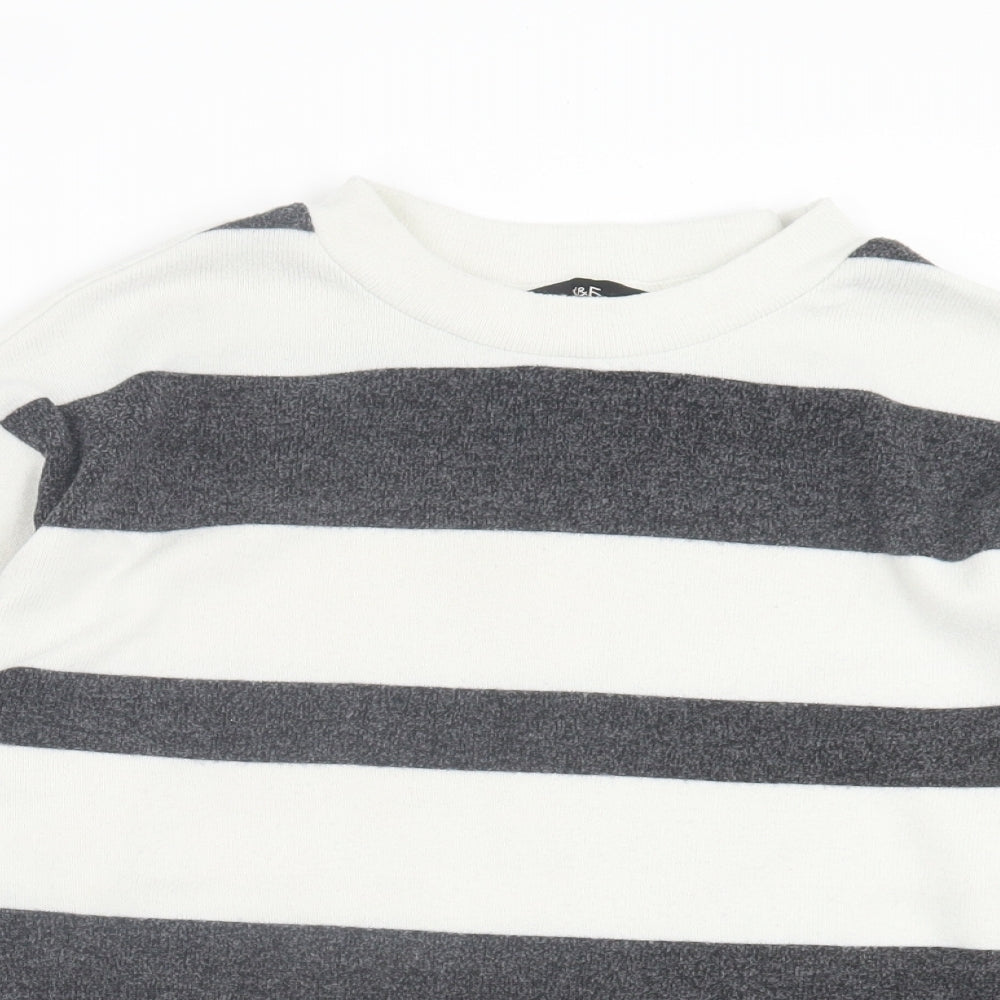 F&F Womens Grey Striped Polyester Pullover Sweatshirt Size S Pullover