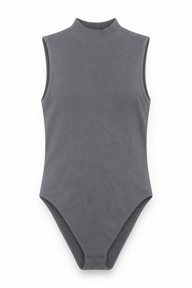 Primark Womens Grey Nylon Bodysuit One-Piece Size S Snap - Ribbed Fabric