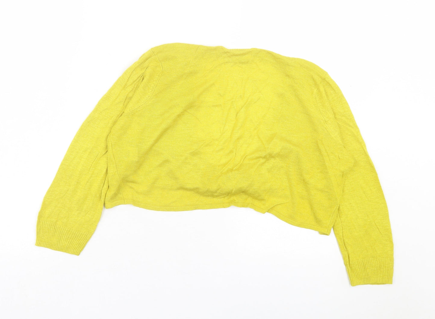 Wallis Womens Yellow Crew Neck Viscose Cardigan Jumper Size M - Tie Front