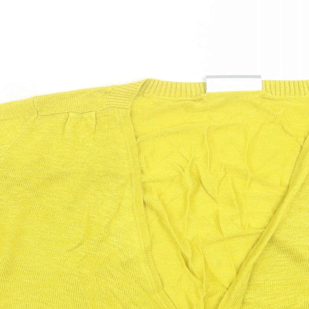 Wallis Womens Yellow Crew Neck Viscose Cardigan Jumper Size M - Tie Front