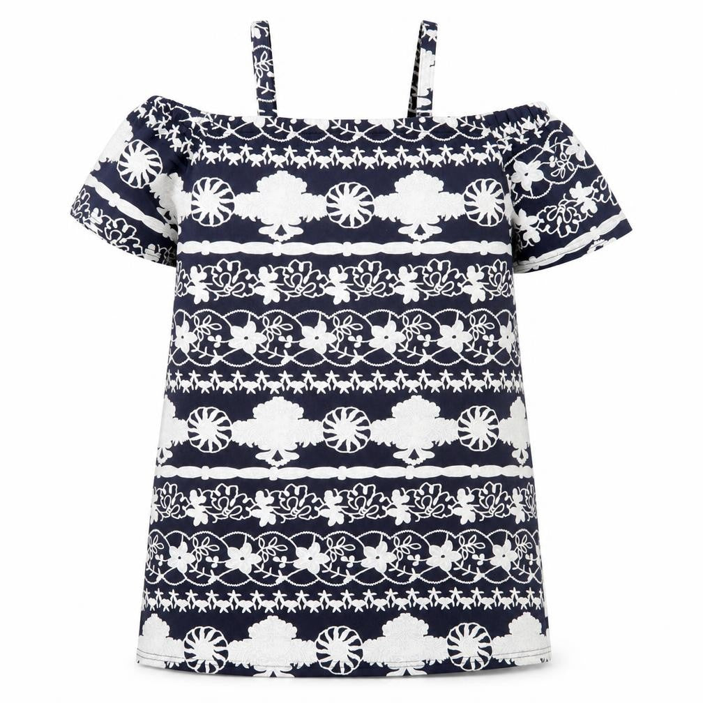 Quiz Womens Blue Floral Polyester A-Line Size M Square Neck Pullover - Cold Shoulder