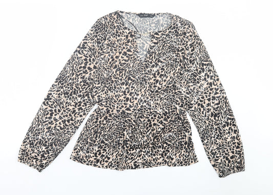 F&F Womens Brown Animal Print Polyester Basic Blouse Size 10 Round Neck - Leopard Print