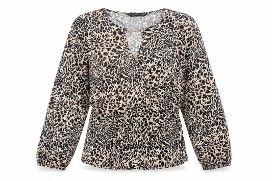 F&F Womens Brown Animal Print Polyester Basic Blouse Size 10 Round Neck - Leopard Print
