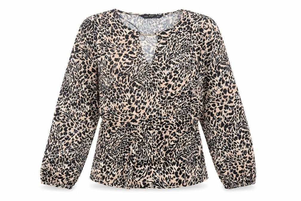 F&F Womens Brown Animal Print Polyester Basic Blouse Size 10 Round Neck - Leopard Print