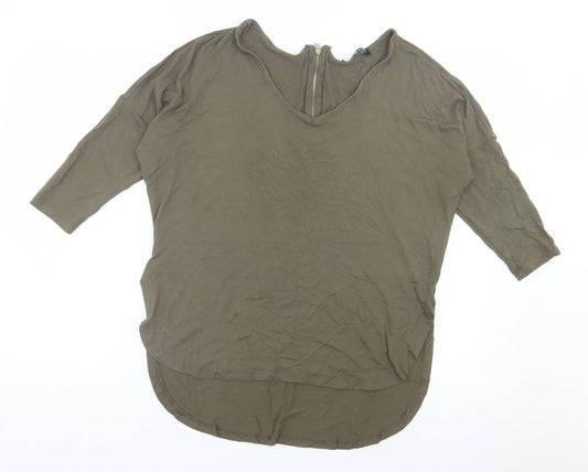 Select Womens Green Viscose Basic T-Shirt Size 12 V-Neck