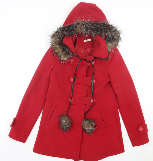Favori Womens Red Pea Coat Coat Size 8 Button - Bobbles