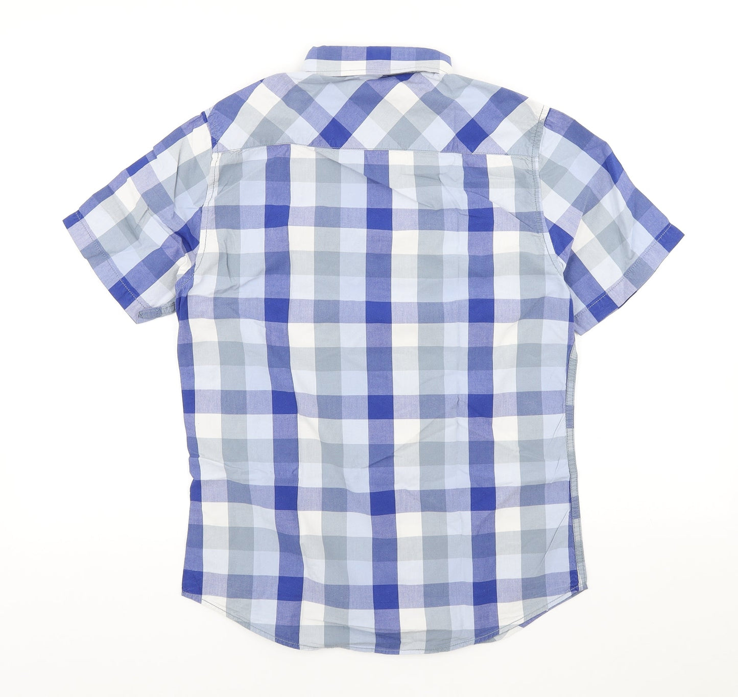 Dunnes Stores Mens Blue Plaid Cotton Button-Up Size S Collared Button
