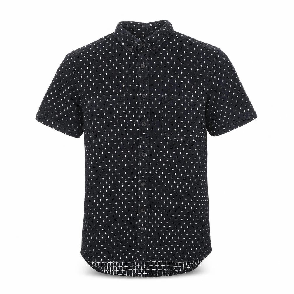 Topman Mens Black Geometric Cotton Button-Up Size XS Collared Button