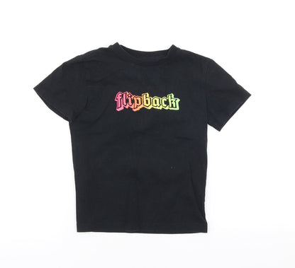 Next Girls Black Cotton Basic T-Shirt Size 5 Years Round Neck Pullover - Flipback