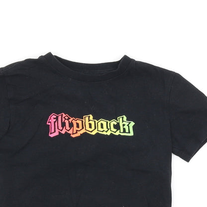 Next Girls Black Cotton Basic T-Shirt Size 5 Years Round Neck Pullover - Flipback