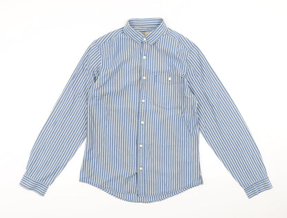 Next Mens Black Striped Cotton Button-Up Size S Collared Button