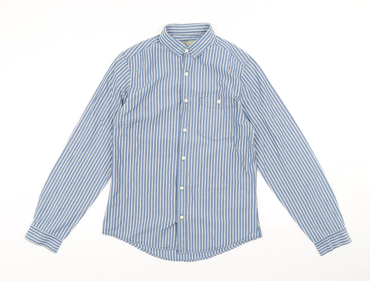 NEXT Mens Black Striped Cotton Button-Up Size S Collared Button