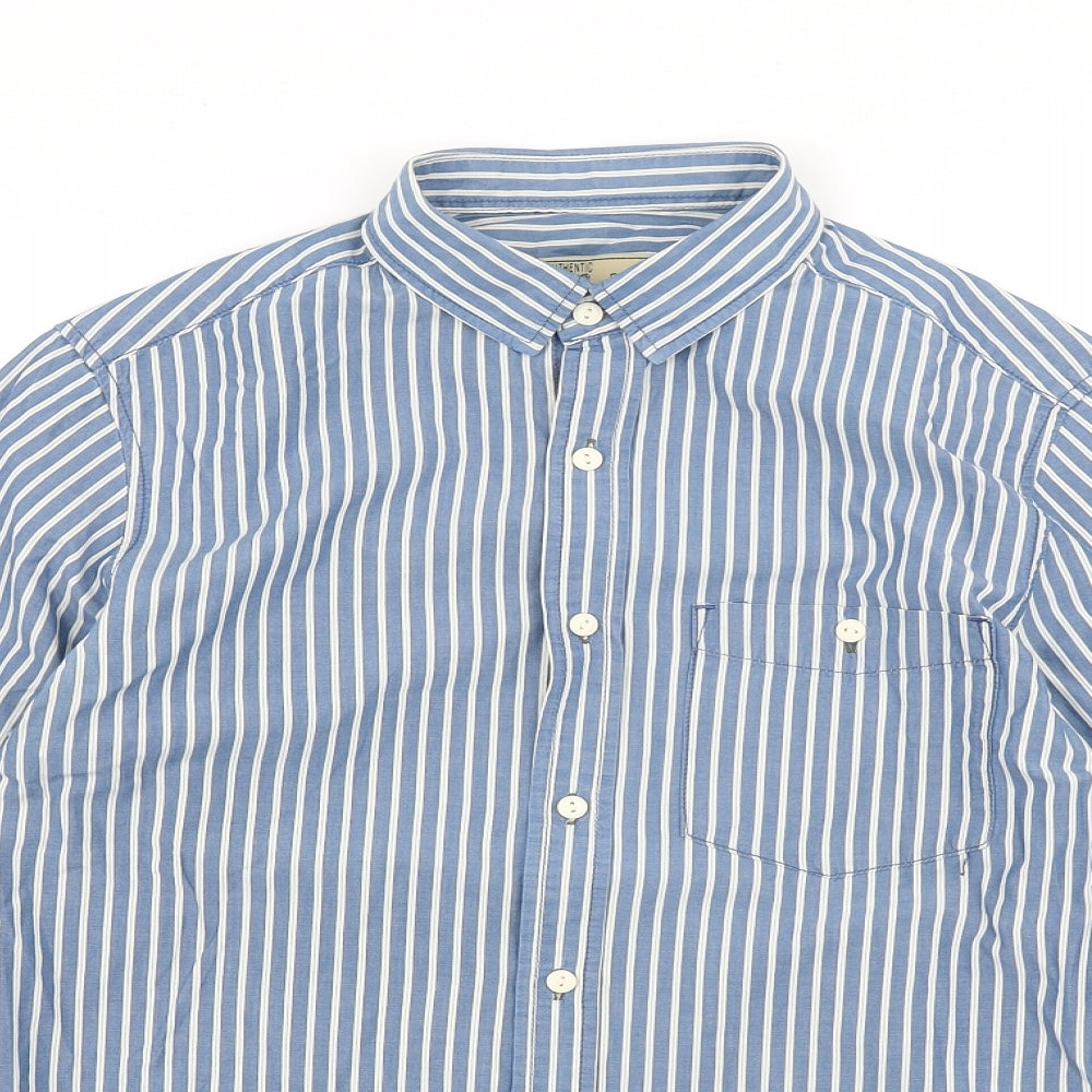 NEXT Mens Black Striped Cotton Button-Up Size S Collared Button