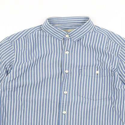 Next Mens Black Striped Cotton Button-Up Size S Collared Button