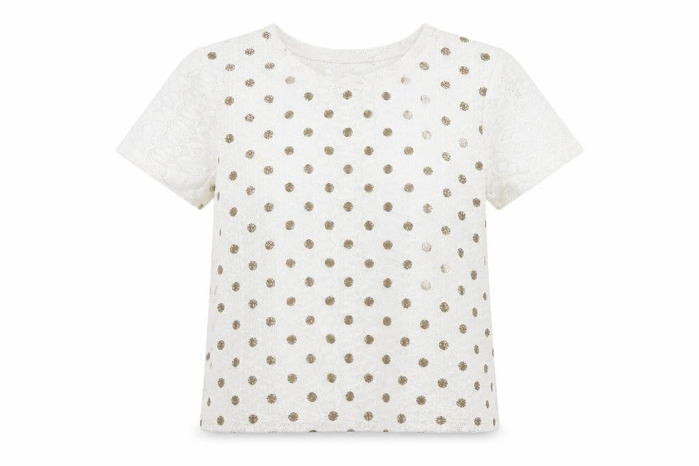 Zara Womens White Polka Dot Polyester Basic Polo Size L Round Neck
