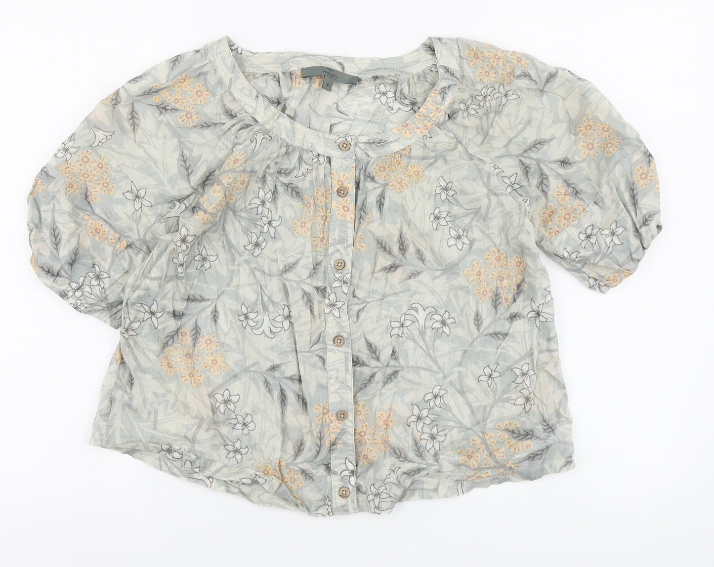 NEXT Womens Green Floral Cotton Basic Button-Up Size 6 Round Neck