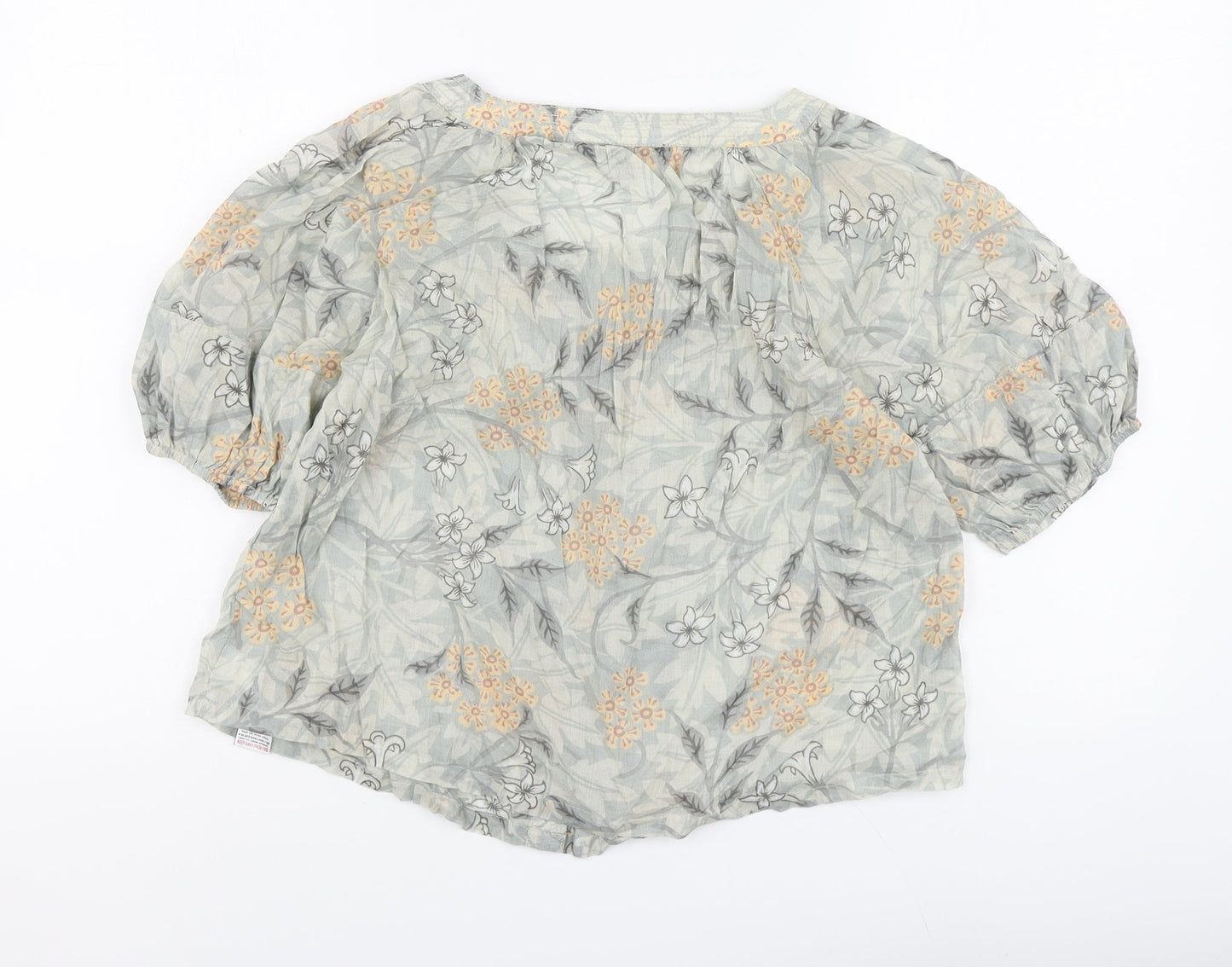 NEXT Womens Green Floral Cotton Basic Button-Up Size 6 Round Neck