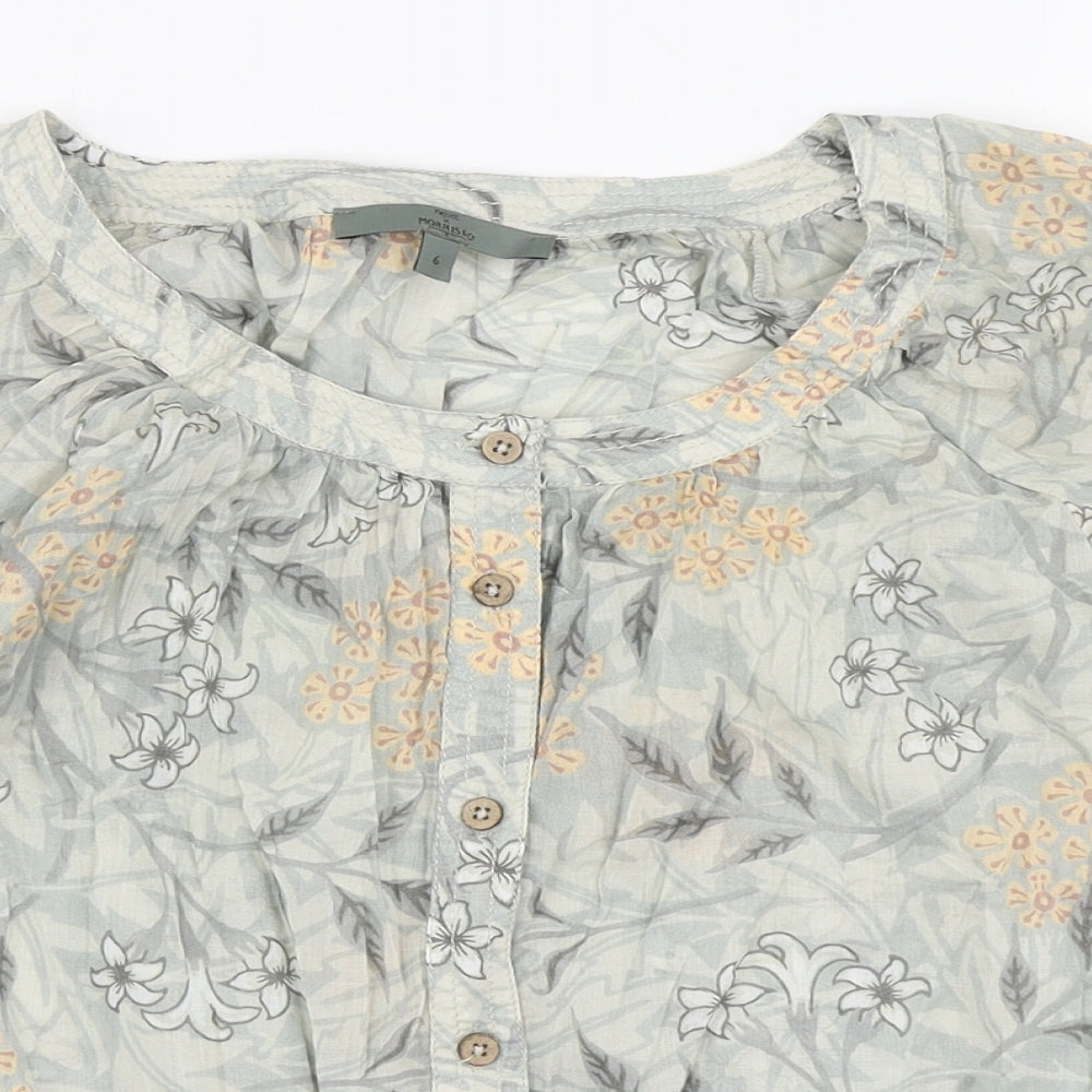 NEXT Womens Green Floral Cotton Basic Button-Up Size 6 Round Neck