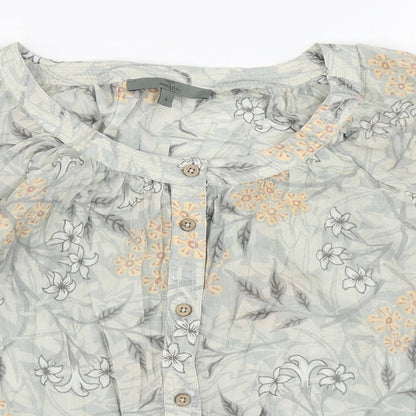 Next Womens Green Floral Cotton Basic Button-Up Size 6 Round Neck