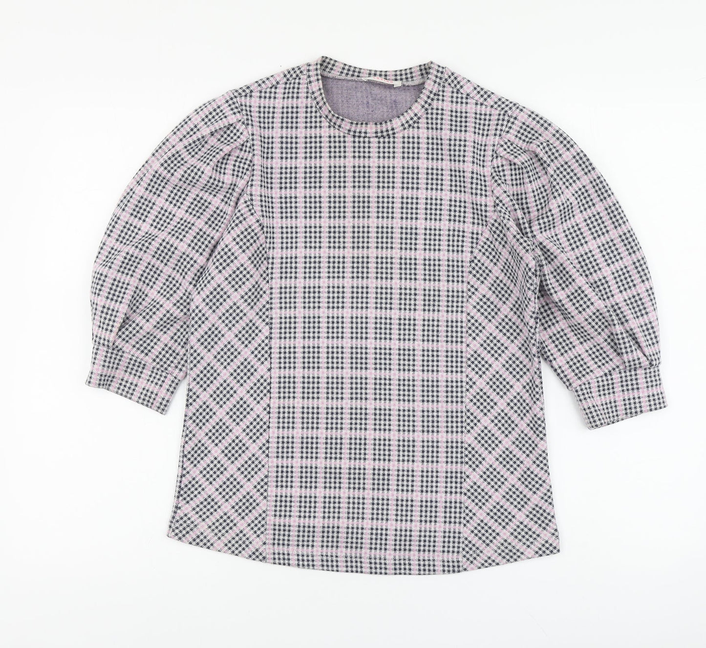 Savida Womens Pink Plaid Polyester Basic Blouse Size S Round Neck