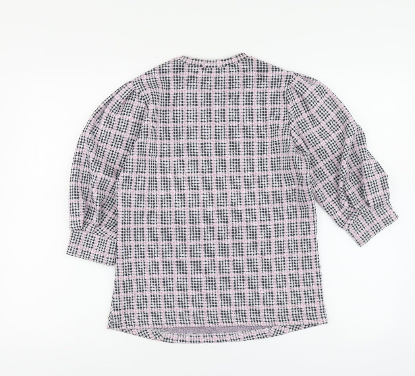 Savida Womens Pink Plaid Polyester Basic Blouse Size S Round Neck