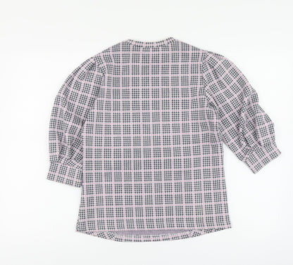 Savida Womens Pink Plaid Polyester Basic Blouse Size S Round Neck