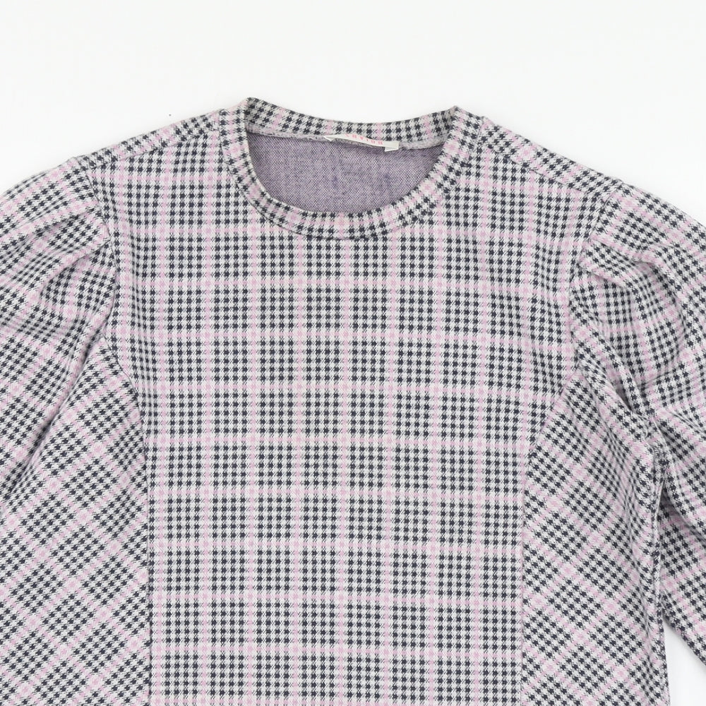 Savida Womens Pink Plaid Polyester Basic Blouse Size S Round Neck
