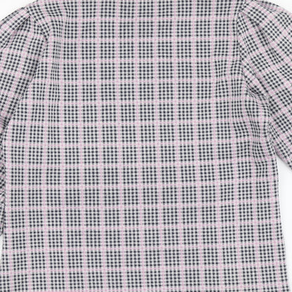 Savida Womens Pink Plaid Polyester Basic Blouse Size S Round Neck