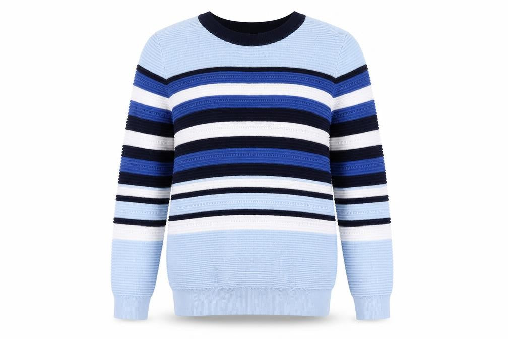 Savida Womens Blue Round Neck Striped Viscose Pullover Jumper Size M