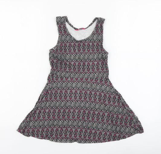 YD Girls Multicoloured Geometric Cotton Skater Dress Size 7-8 Years Round Neck