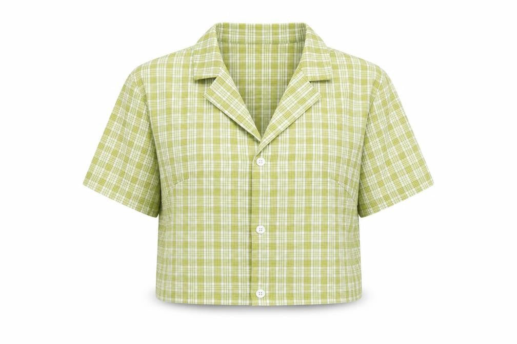 SheIn Womens Green Plaid Polyester Cropped Button-Up Size XS Collared