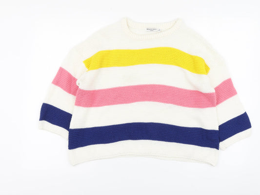 Brave Soul Womens Multicoloured Round Neck Striped Acrylic Pullover Jumper Size 12