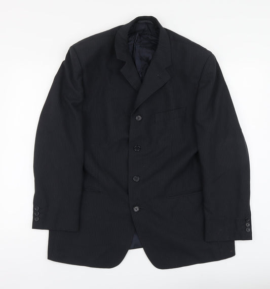 Johnathan Adams Mens Blue Striped Polyester Jacket Suit Jacket Size L