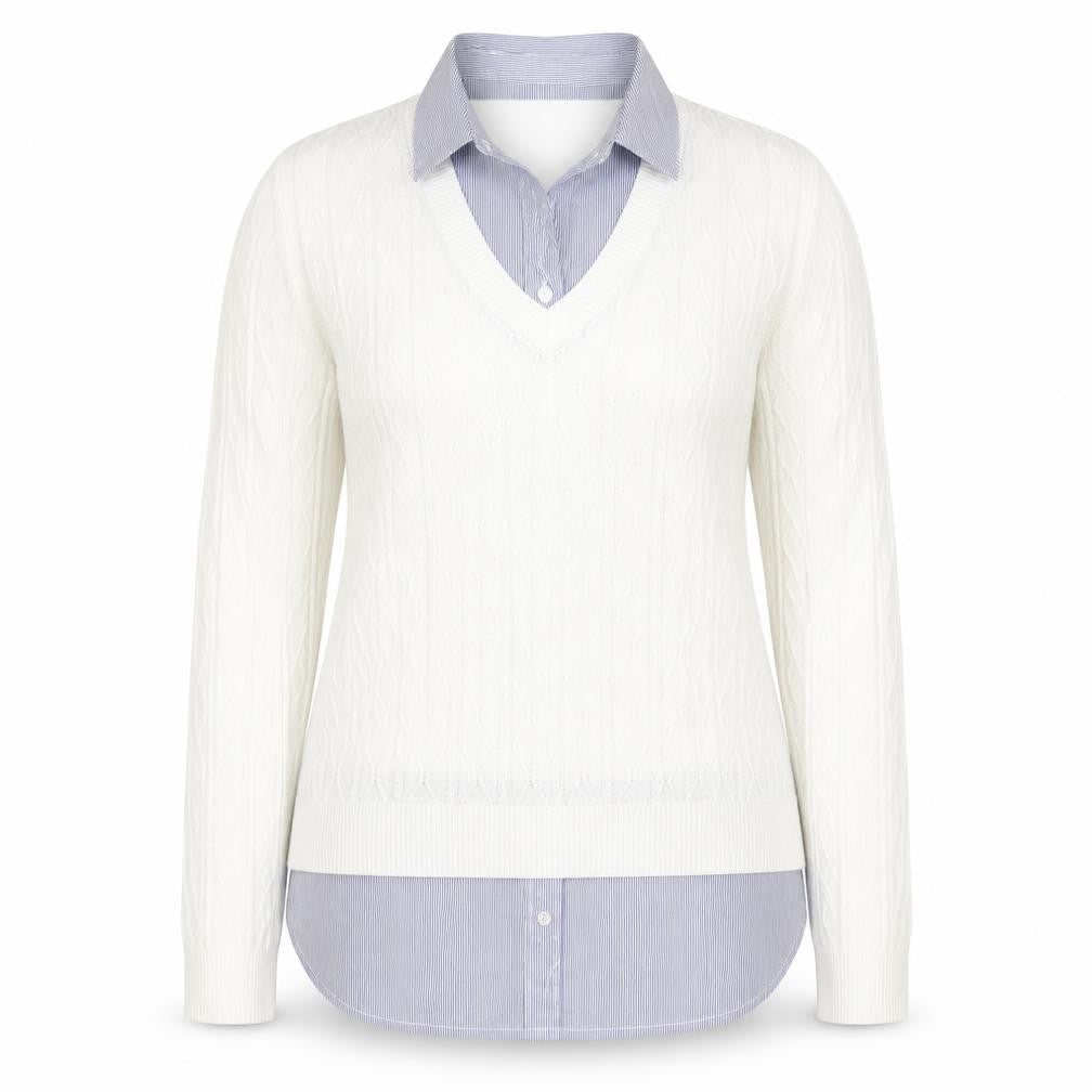 Nect Womens White V-Neck Striped Cotton Pullover Jumper Size 12