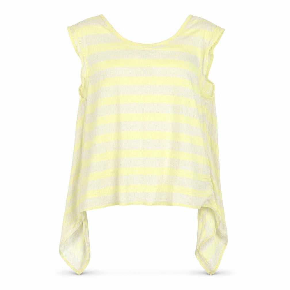 New Look Womens Yellow Striped Polyester Basic T-Shirt Size 14 Round Neck - Open Back