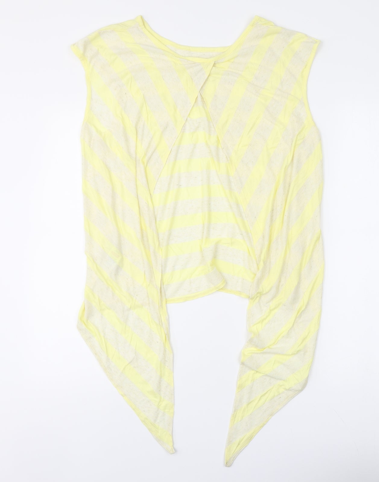 New Look Womens Yellow Striped Polyester Basic T-Shirt Size 14 Round Neck - Open Back