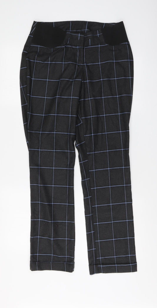 ASOS Womens Grey Plaid Cotton Trousers Size 10 L31 in Regular Button
