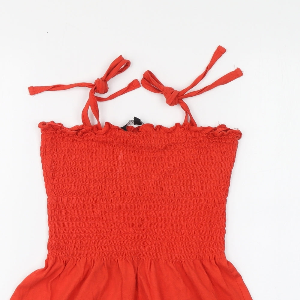 Peacocks Womens Orange Cotton Basic Blouse Size 10 Square Neck