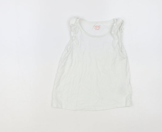 NEXT Girls White Cotton Basic Tank Size 4-5 Years Round Neck Pullover